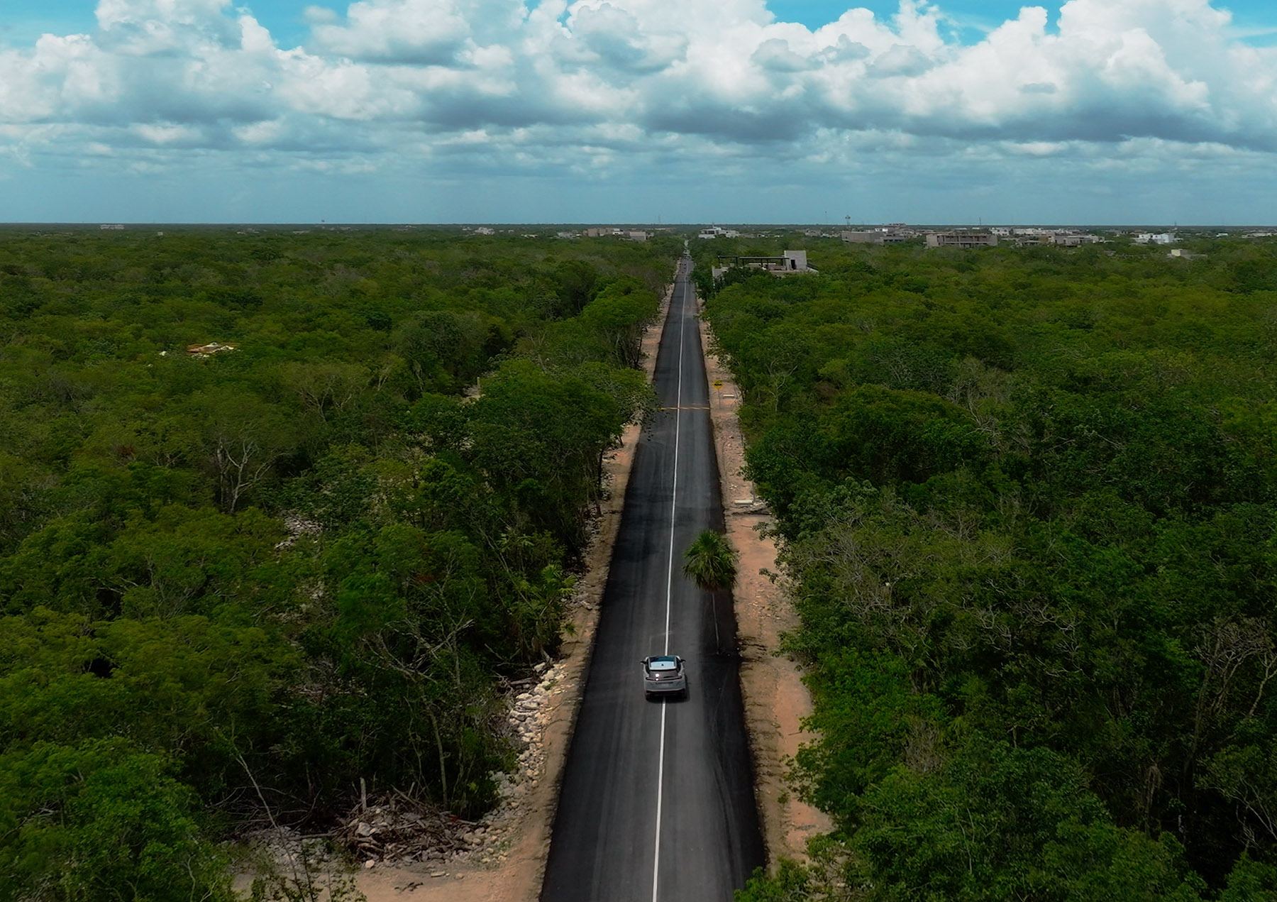 Aerial view of a paved street in Deep Veleta amid the jungle