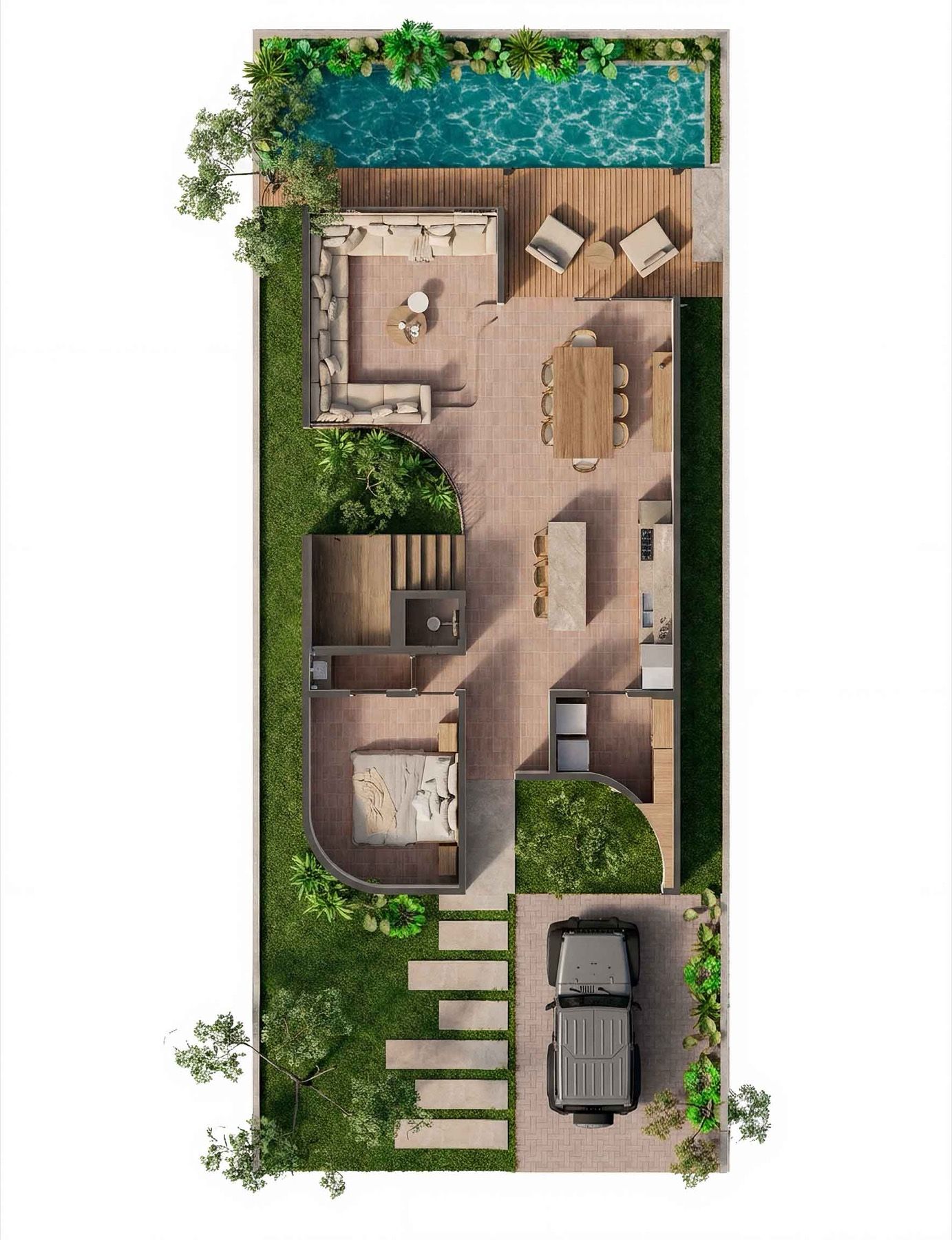 Planta baja ambientada de la villa